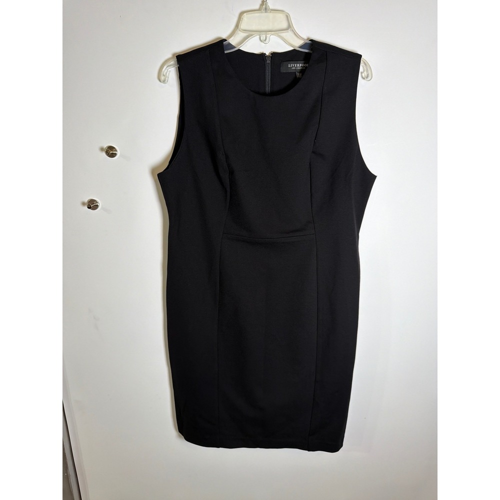 Liverpool Los Angeles Black Sleeveless Sheath Dress Petite 12/31 Ponte Knit Zip